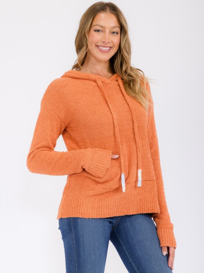 Fleece Hoodie, Tangerine - Image 3