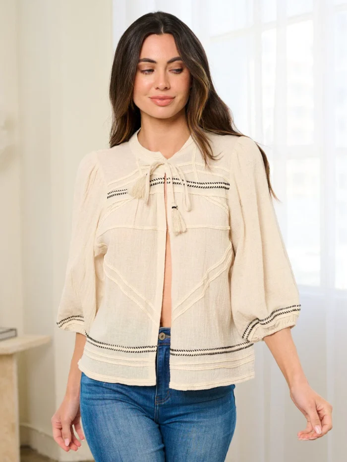 Tie Front Linen/Cotton Top - Image 2