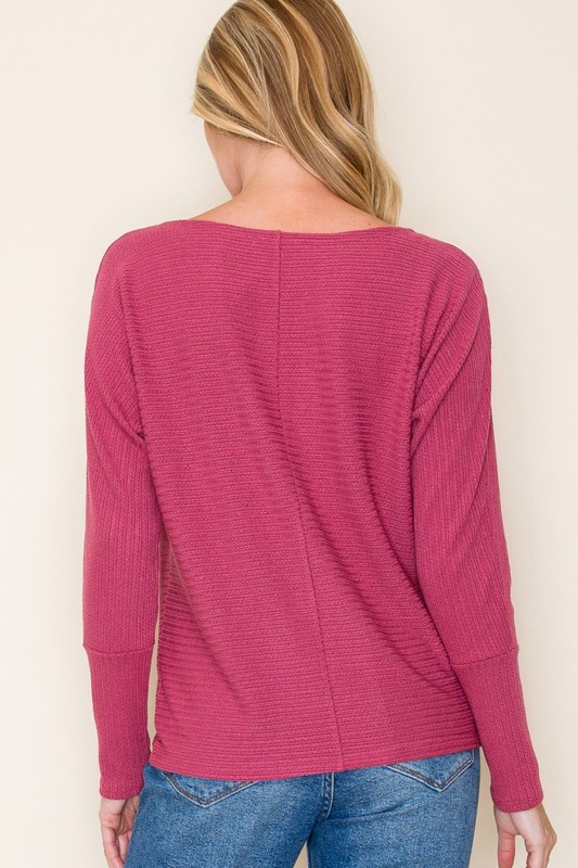 Ribbed Boat Neck Pullover