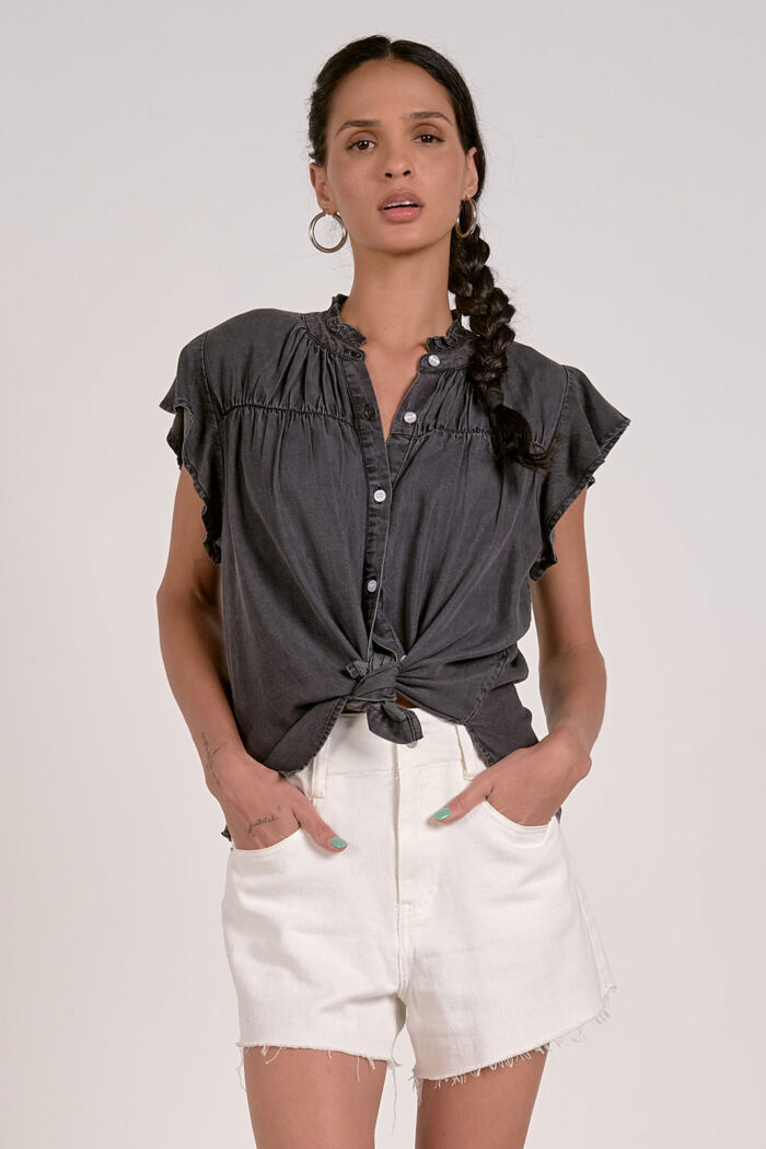 Charcoal Button Front Top - Image 4