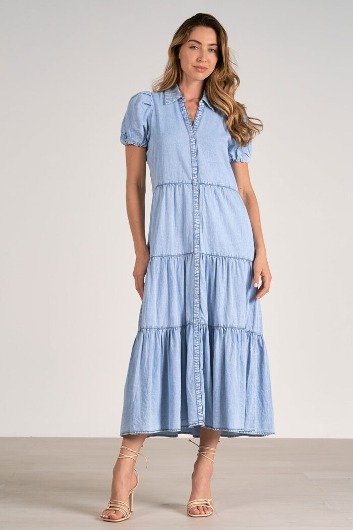 Chambray Tiered Maxi Dress