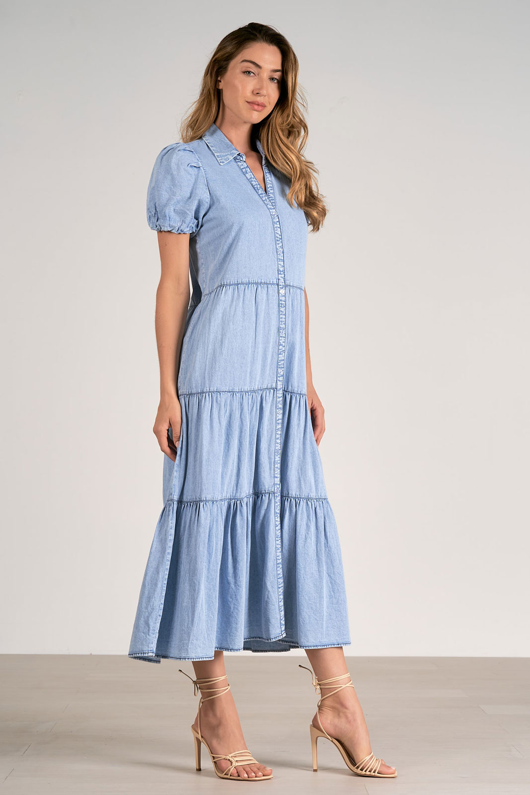 Chambray Tiered Maxi Dress