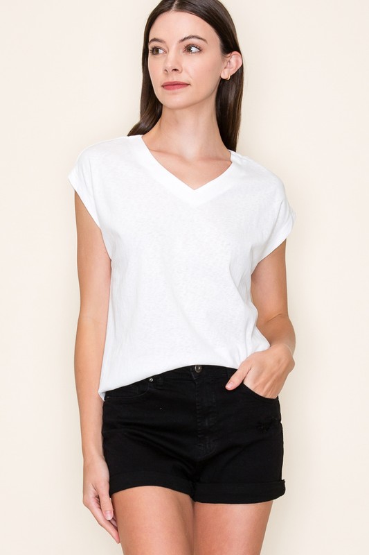 V-Neck, Cap Sleeve Cotton Blend Tee