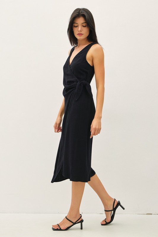 Linen Blend Wrap Dress