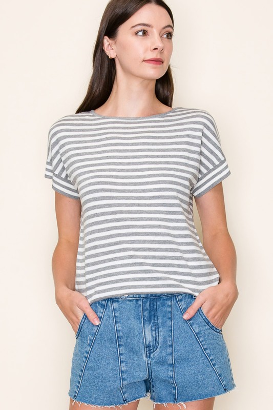 Thin Striped Short Sleeve Sweater