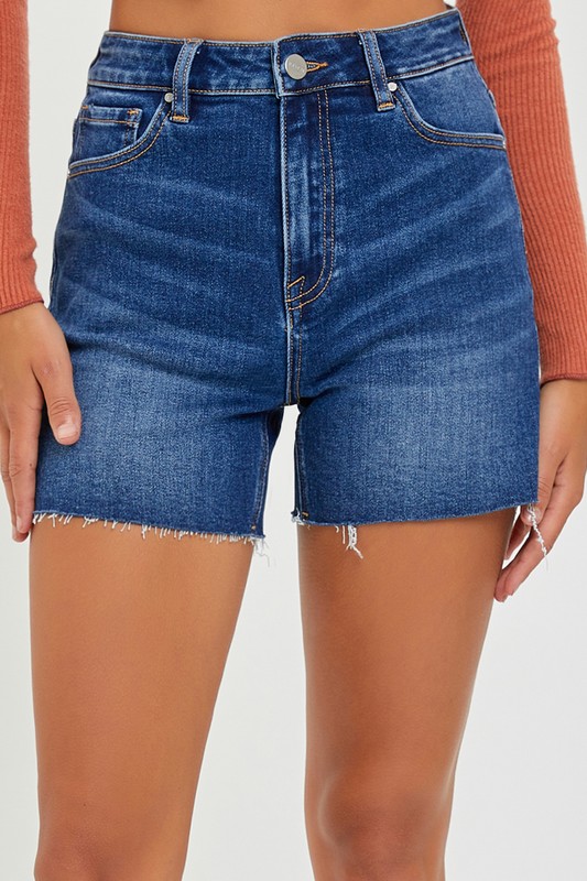 Denim Shorts w/Raw Hem, Dark