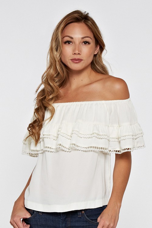 Off The Shoulder Ruffle Top, Off-White
