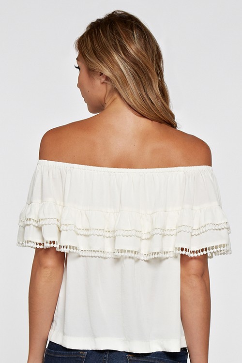 Off The Shoulder Ruffle Top, Off-White