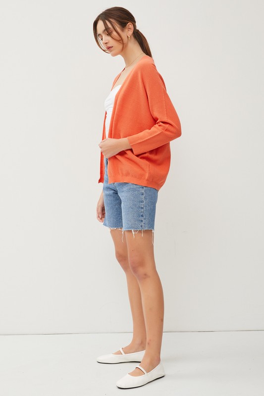 Open Front Cotton Cardigan, Coral