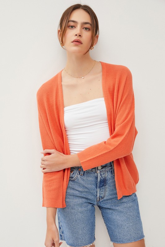 Open Front Cotton Cardigan, Coral