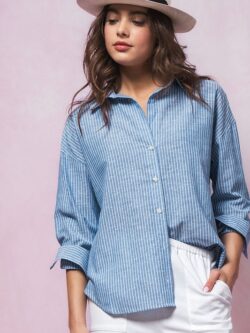 Cotton/Linen Stripe Shirt, Blue
