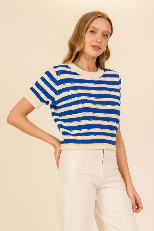 Stripe Short Sleeve Sweater