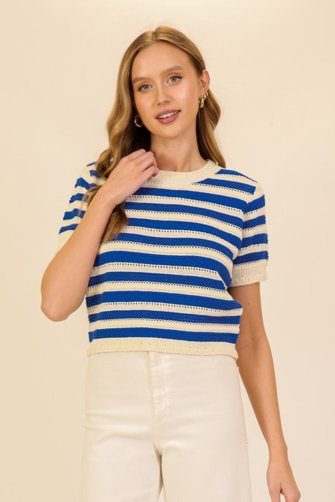 Stripe Short Sleeve Sweater