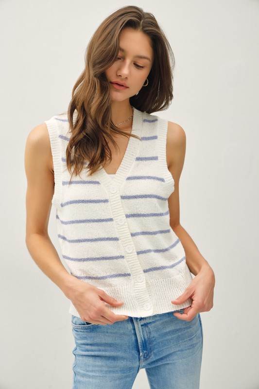 Button Front Stripe Vest
