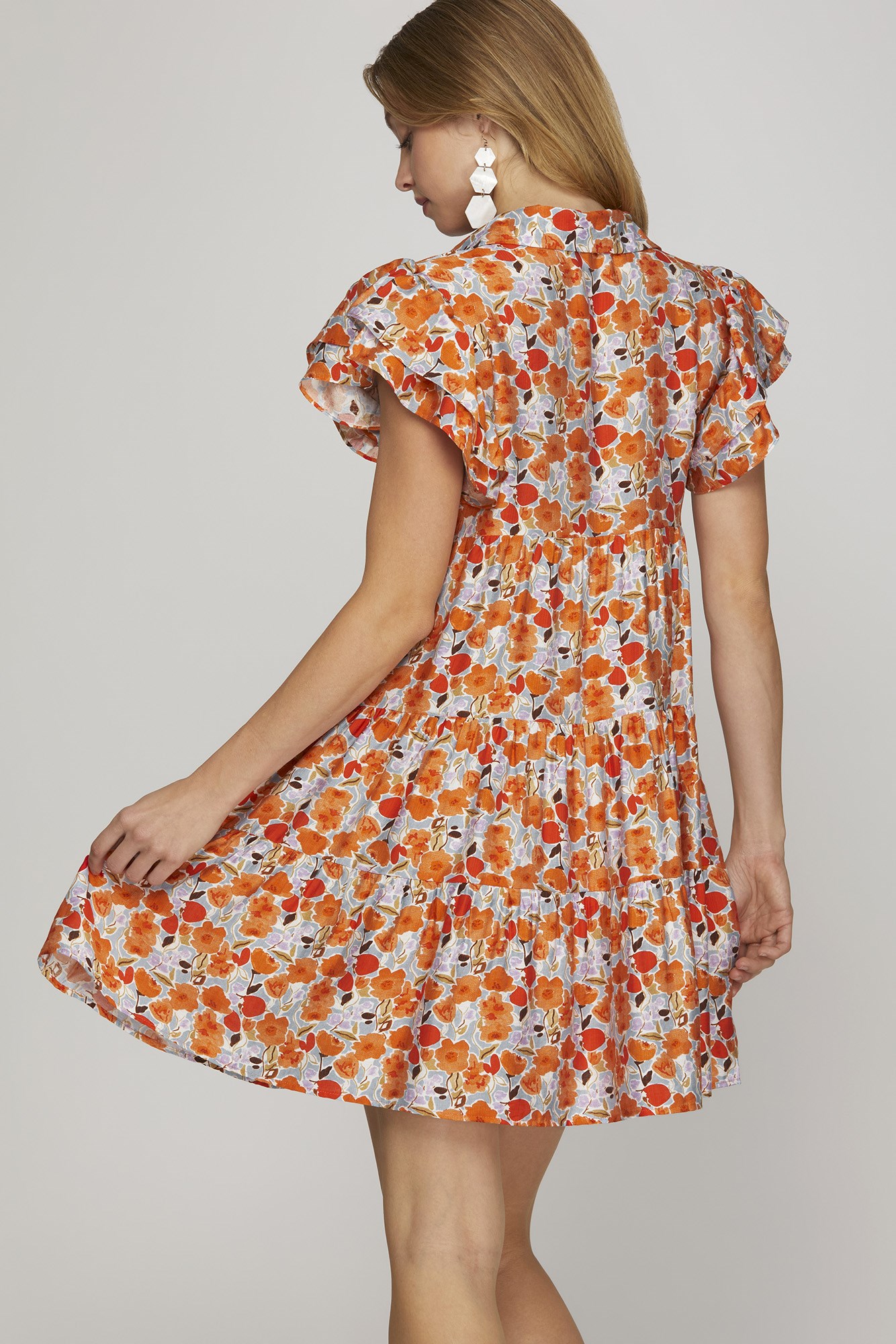 Tiered Coral Print Dress