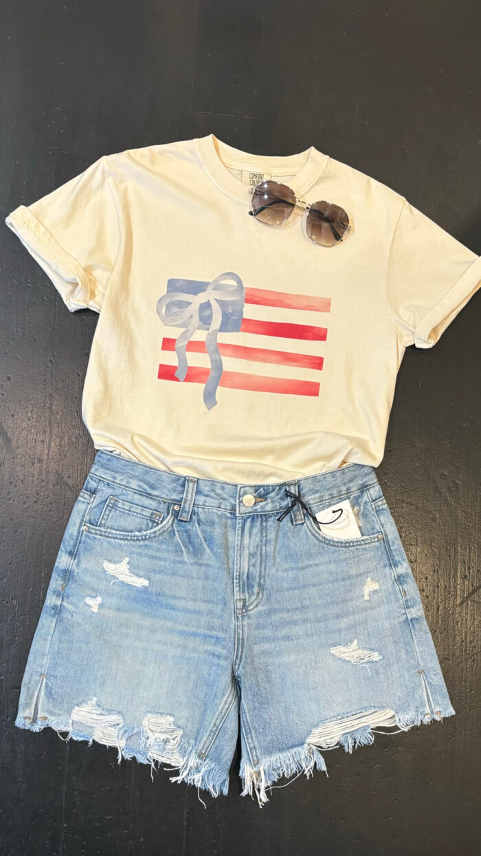 American Flag w/Bow Graphic Tee - Image 2