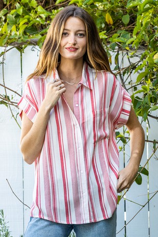 Red/White Stripe Button Up Top