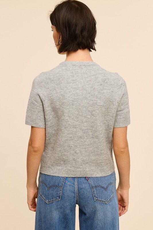 Short Sleeve Cardigan, Heather Grey