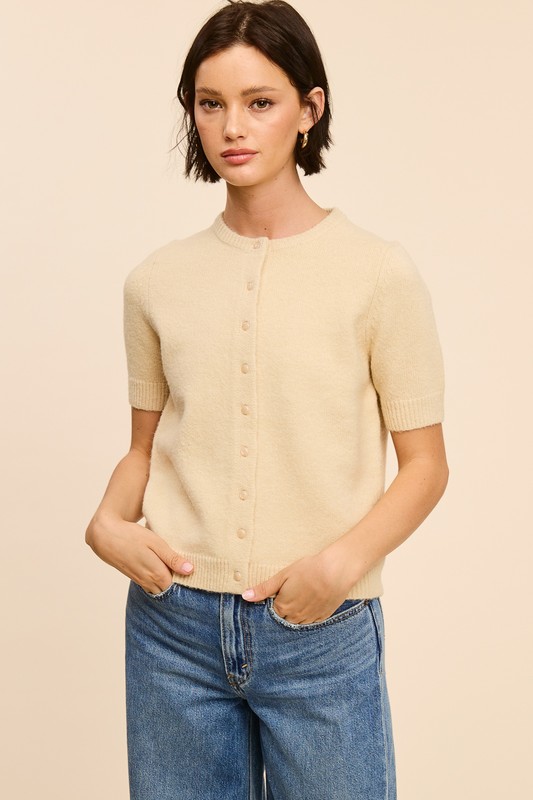 Short Sleeve Cardigan, Oatmeal