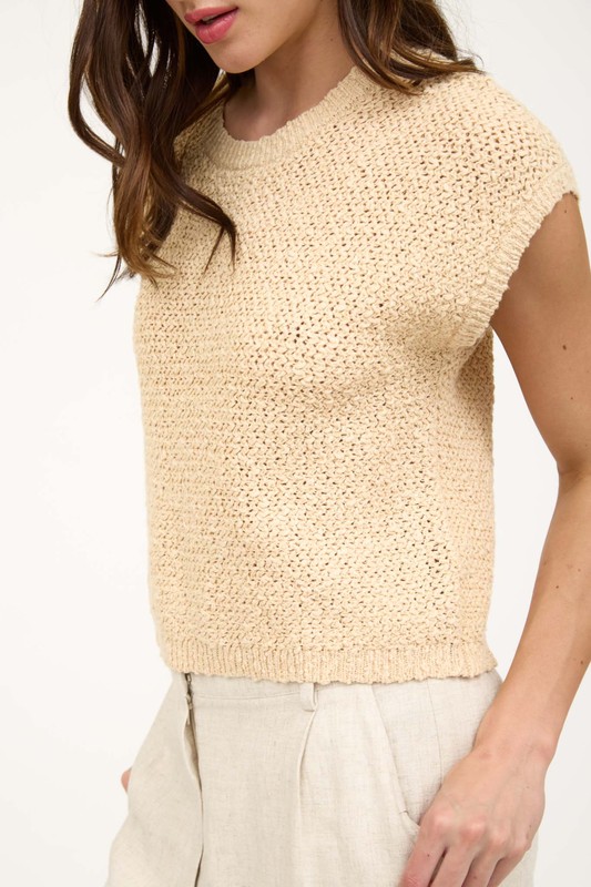 Bouclé Knit Short Sleeve Sweater, Oatmeal