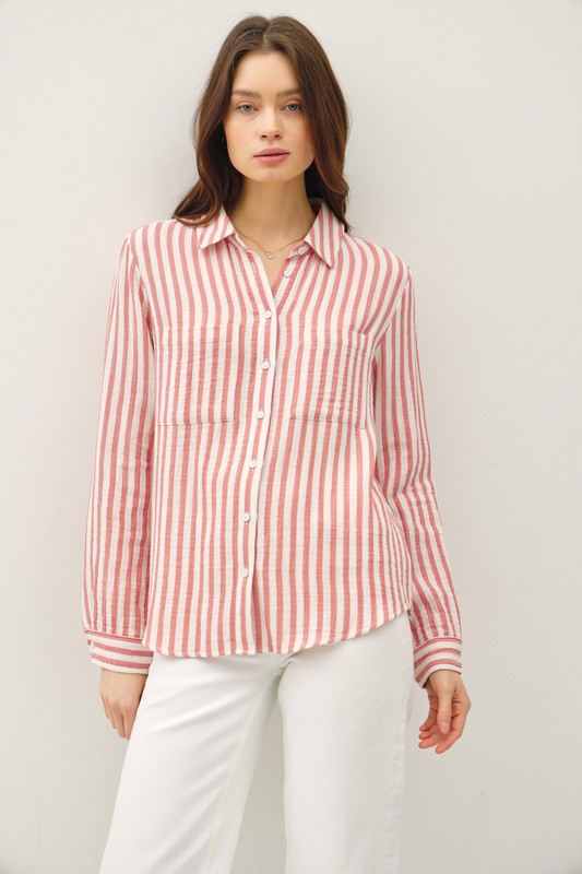 Gauze Striped Button Down