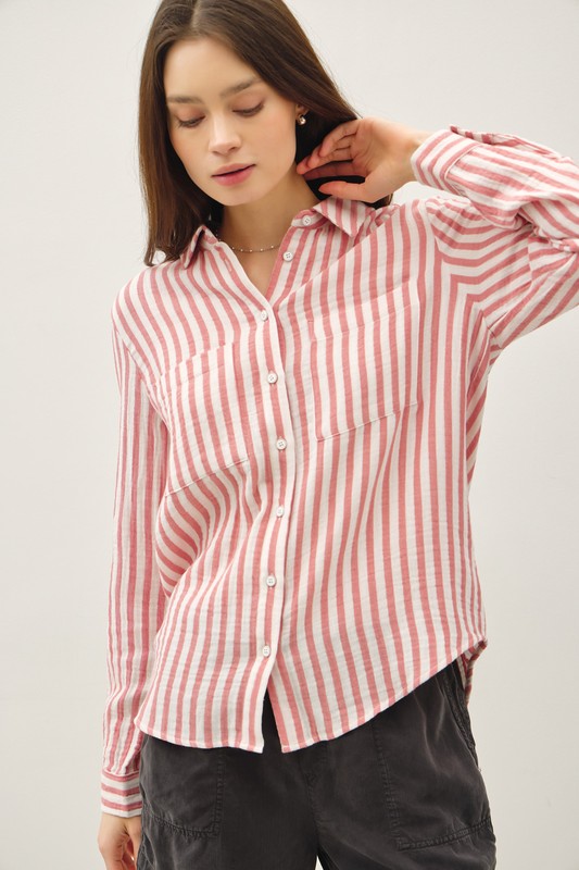 Gauze Striped Button Down