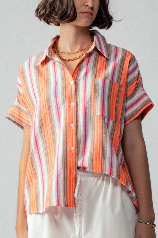Stripe Short Sleeve Button Up