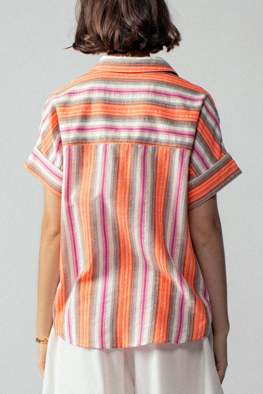 Stripe Short Sleeve Button Up