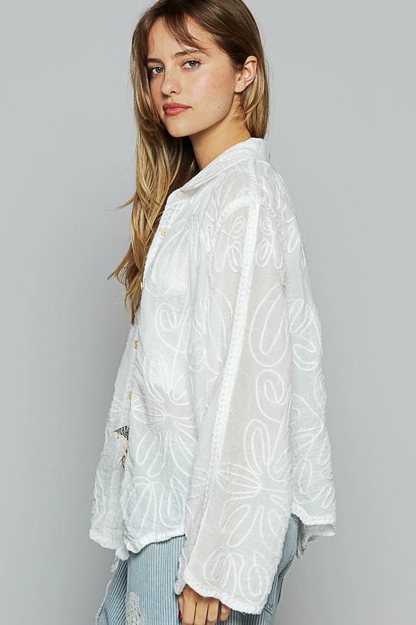 White Button Up w/Crochet  Details – ONE SIZE