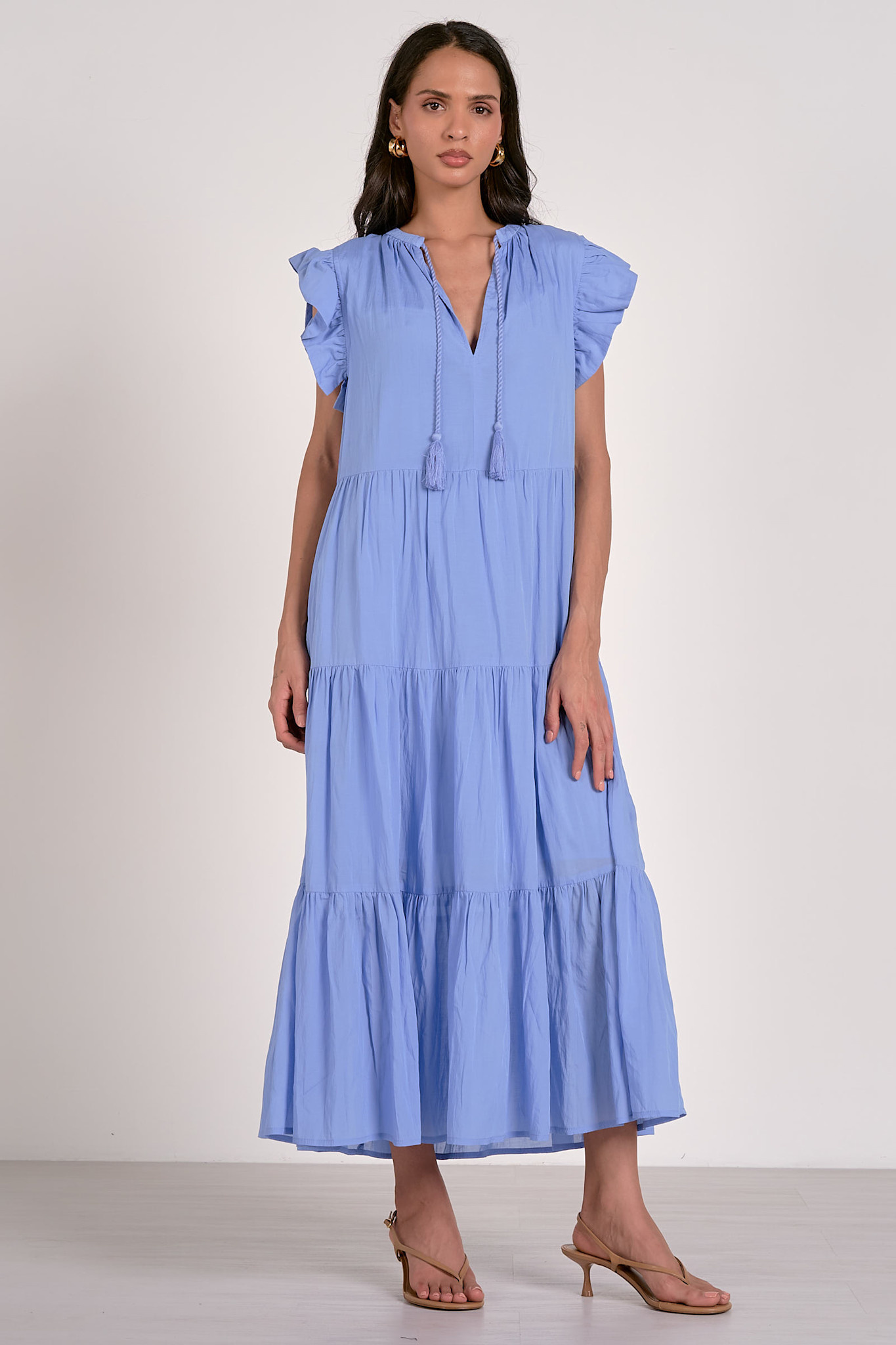 Ruffle Sleeve Tiered Maxi, Cornflower Blue