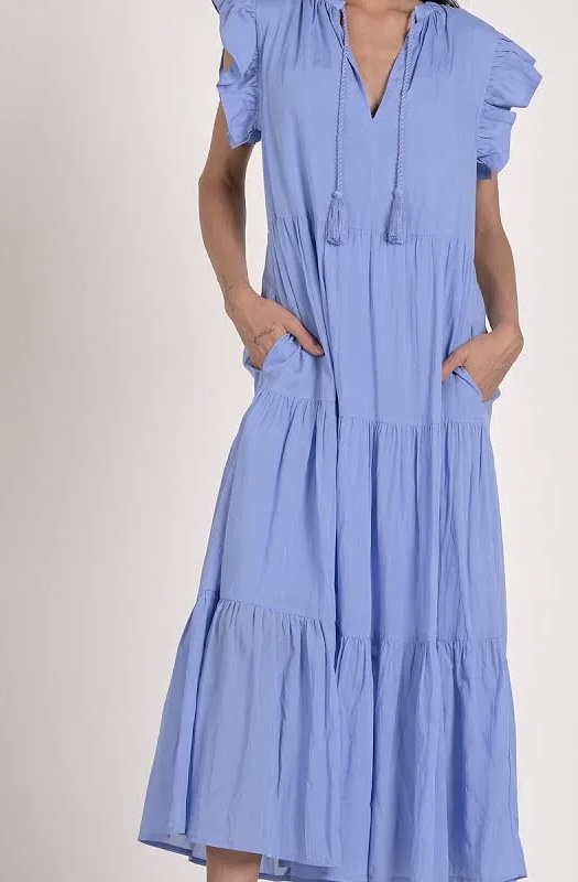 Ruffle Sleeve Tiered Maxi, Cornflower Blue
