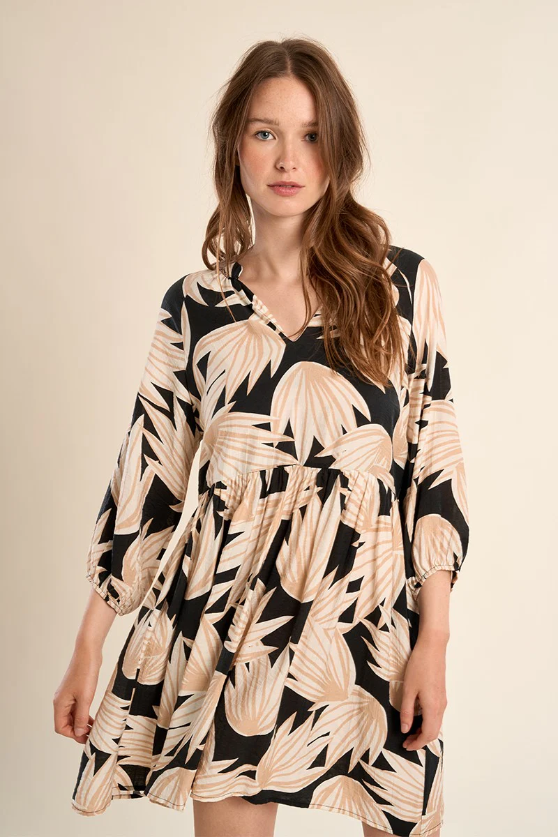 Black Palm Print Dress