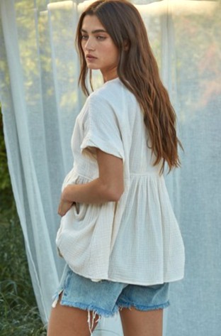 Cotton Gauze Button Front Top