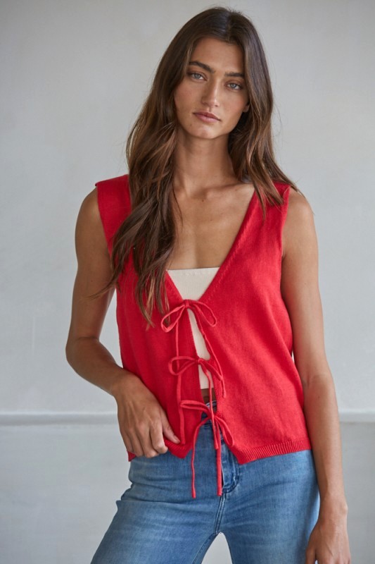 Red Tie Front Vest