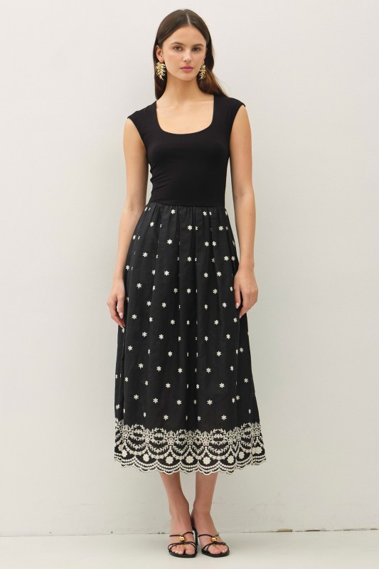 Scoop Neck Embroidered Dress