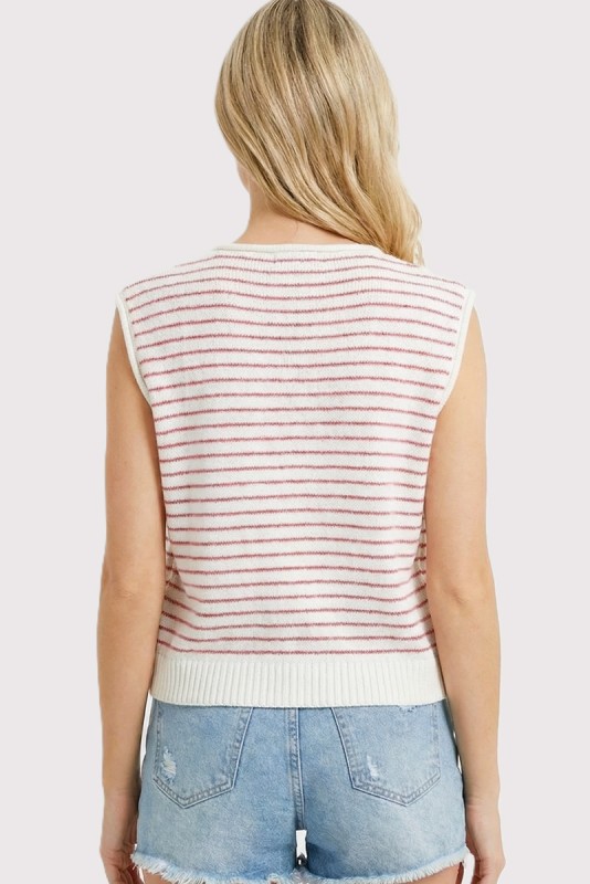 Rolled Edge Pink Stripe Vest