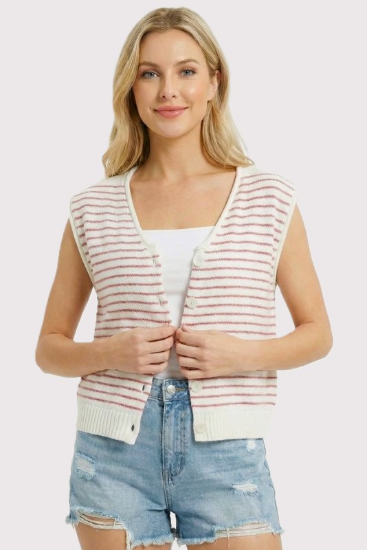 Rolled Edge Pink Stripe Vest