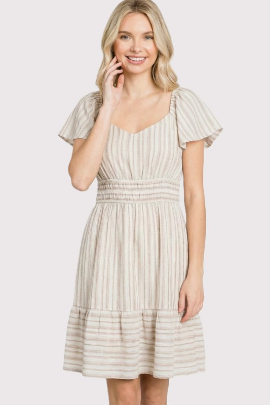 Striped Flutter Sleeve Dress