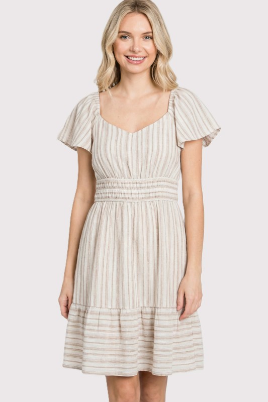 Striped Flutter Sleeve Dress