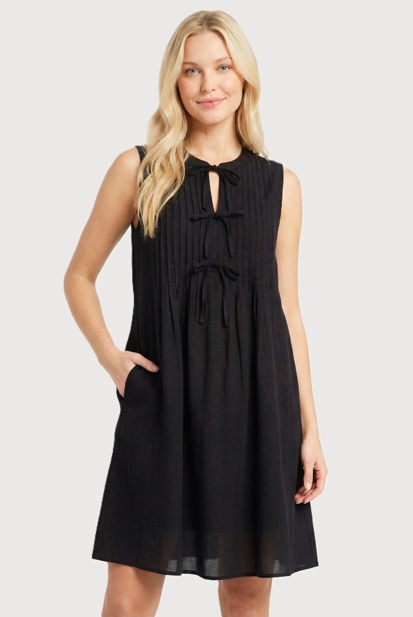 Pintuck Bow  Detail Sleeveless Dress
