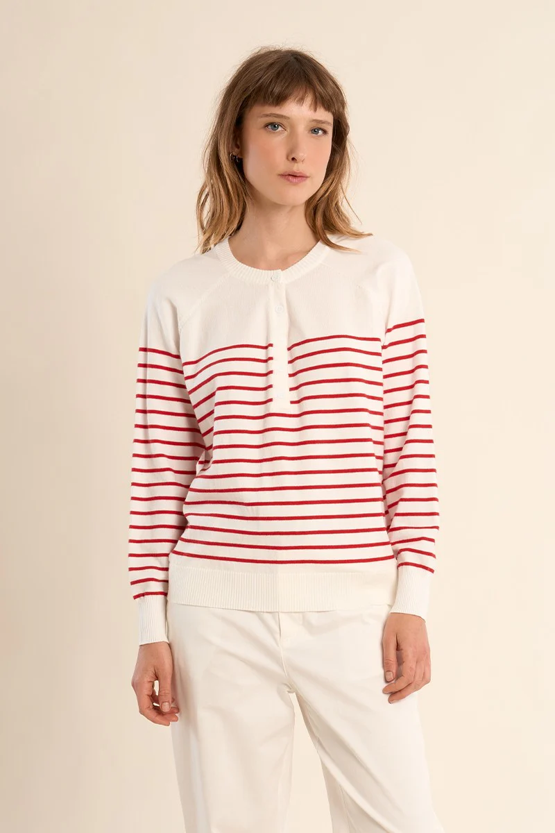 Button Detail Stripe Sweater