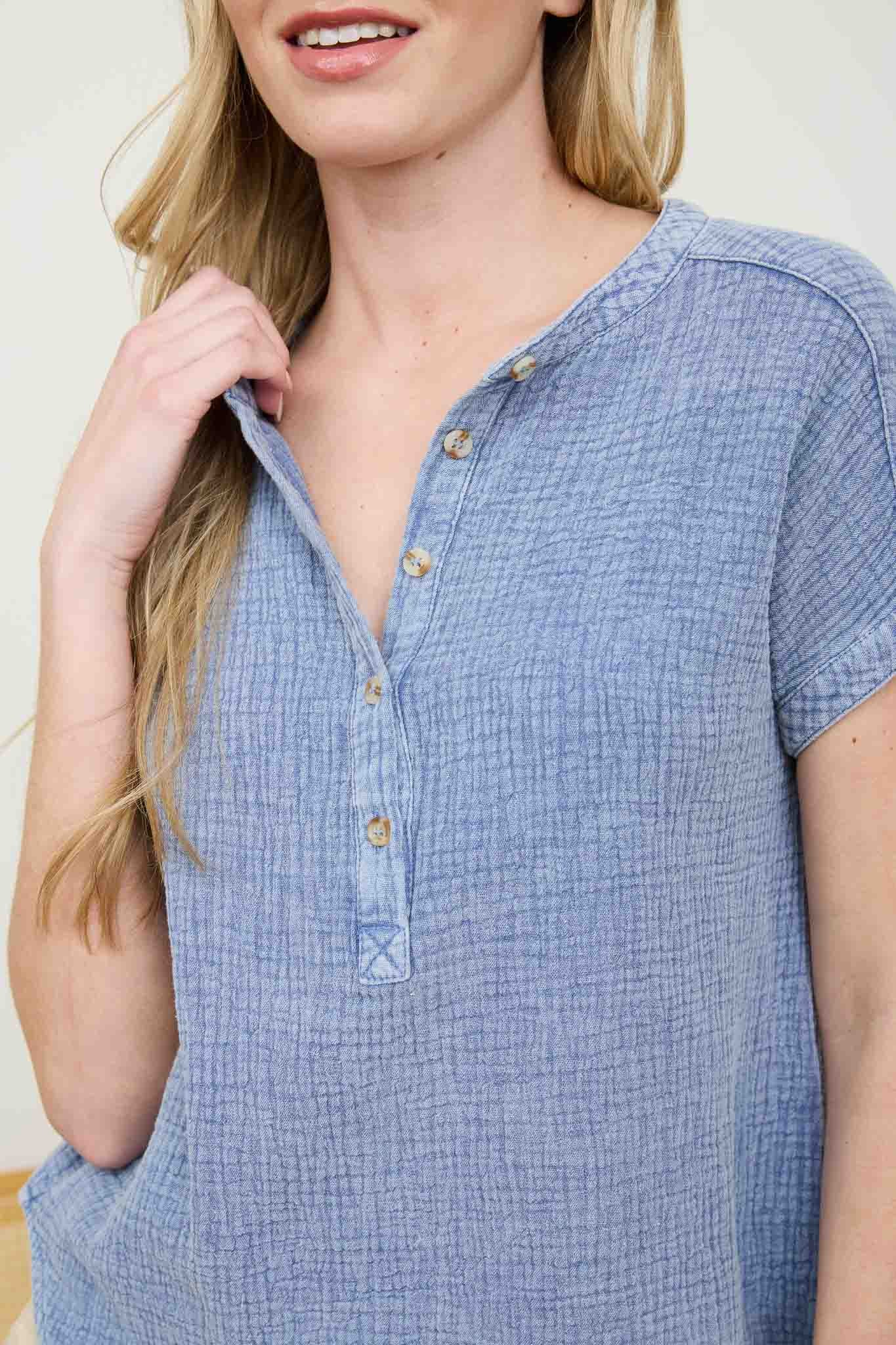 Mineral Washed Gauze Top,  Blue