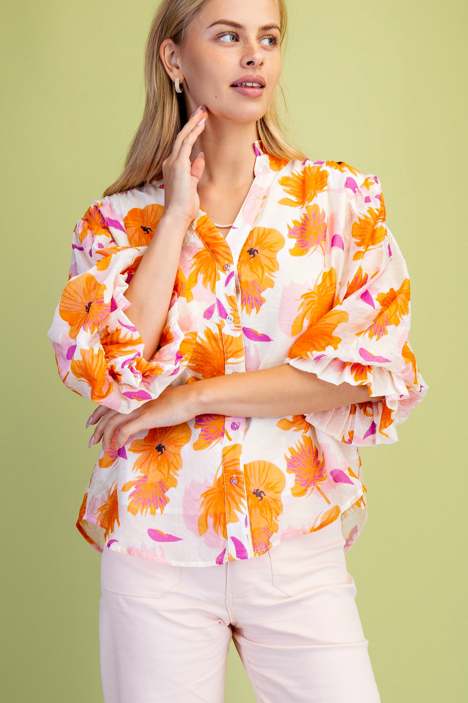Bright Floral Print Blouse