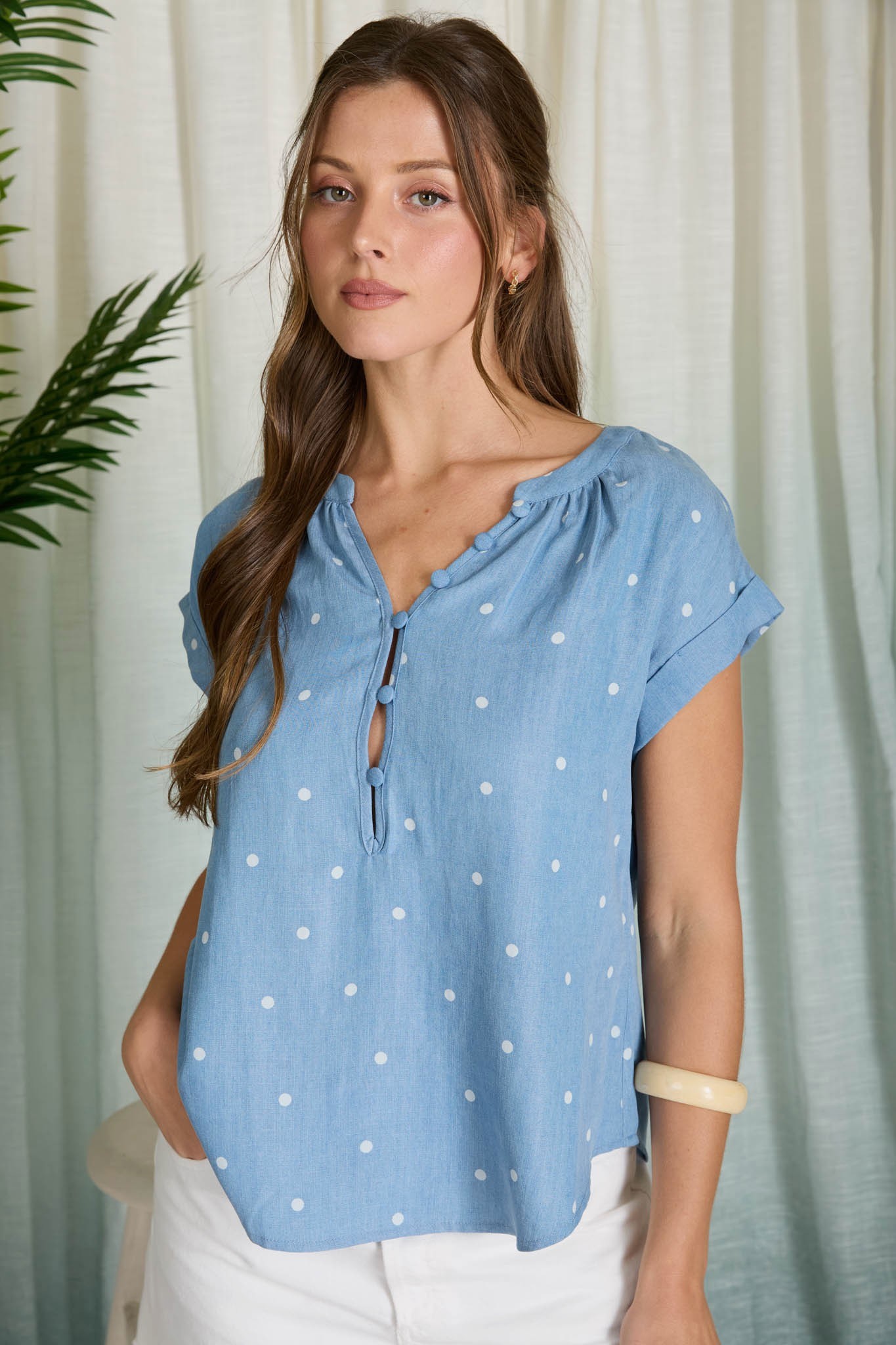 Polka Dot Chambray Shirt