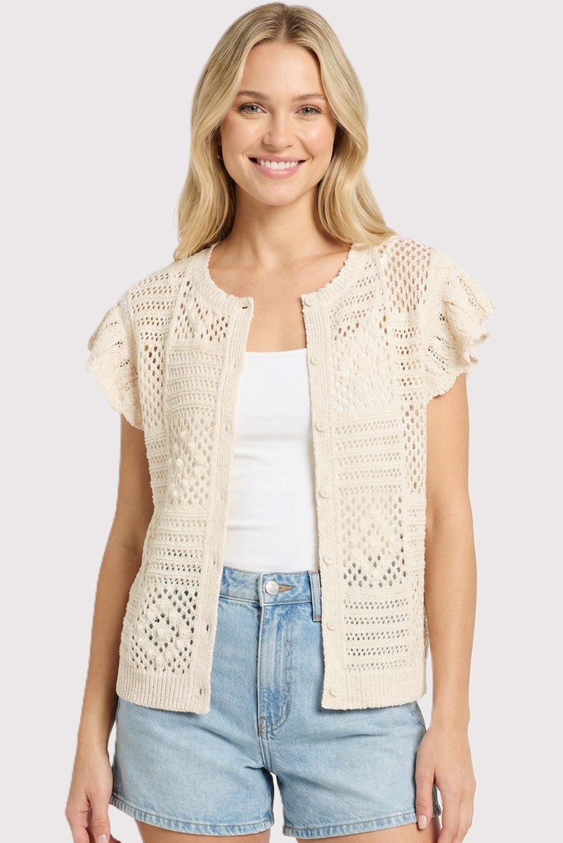 Crochet Flutter Sleeve Cardigan