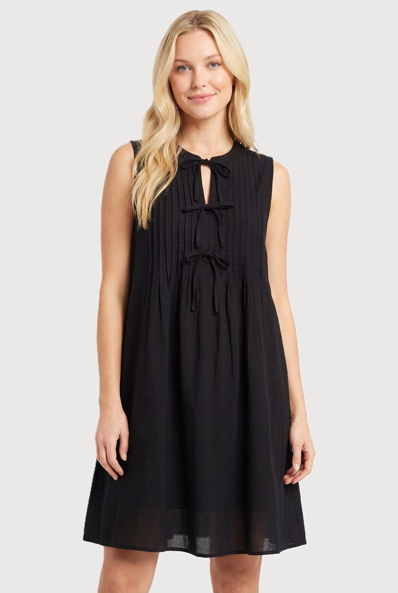Pintuck Bow  Detail Sleeveless Dress
