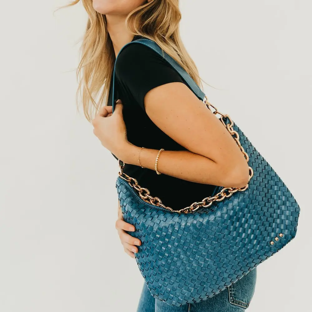Woven Shoulder Bag, Blue