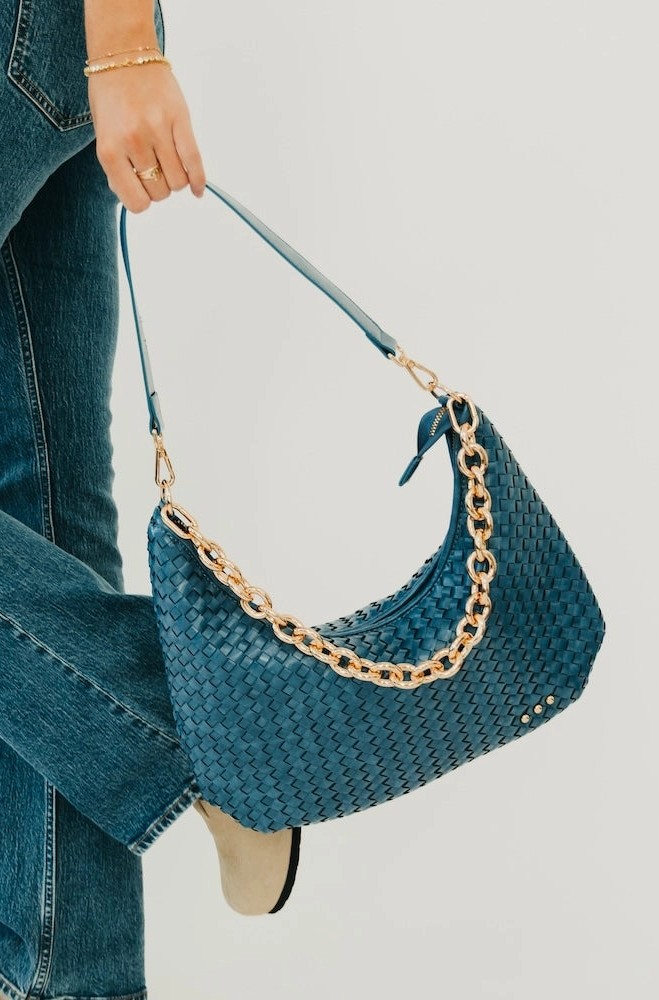 Woven Shoulder Bag, Blue