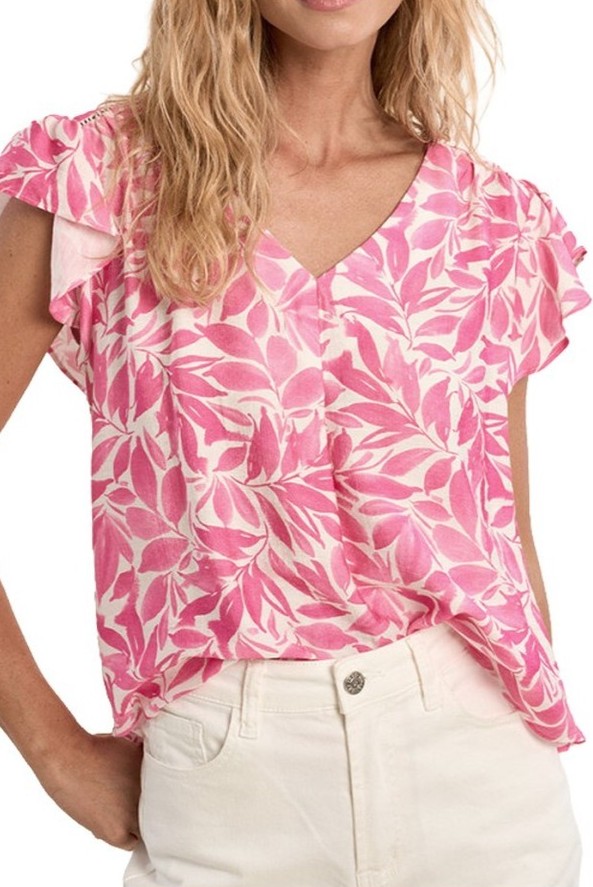 Flutter Sleeve Pink Print Blouse