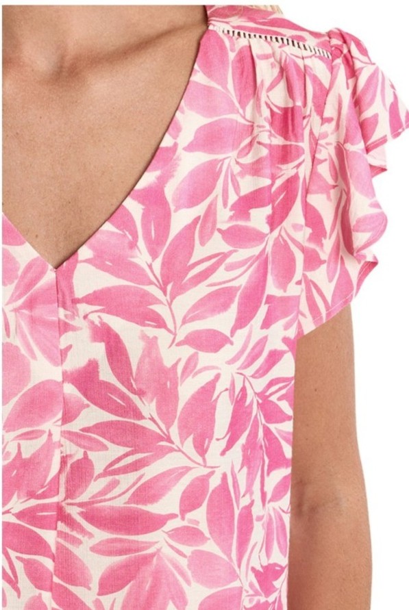 Flutter Sleeve Pink Print Blouse
